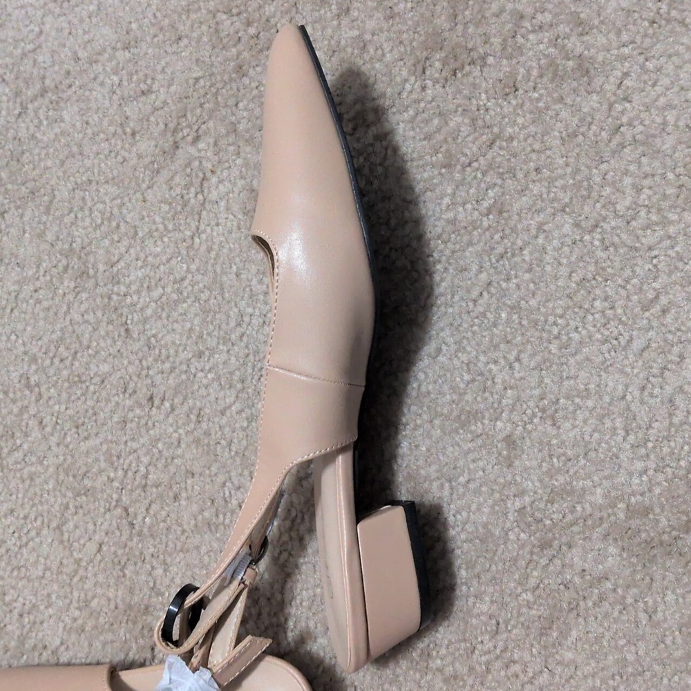 Tan Wide Heeled Slingback Shoes